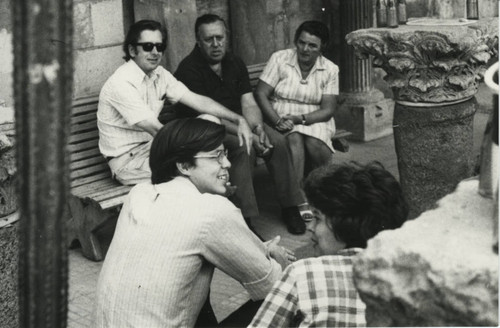 Scholars in the courtyard of the Coptic Museum