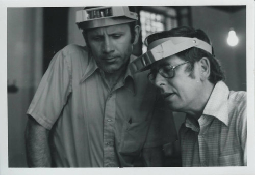 Charles Hedrick and James Robinson at work in the Coptic Museum