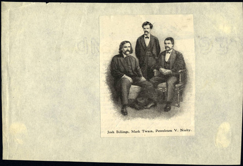 Photograph of Joshua Billings, Mark Twain, and Petroleum V. Nasby, reproduced