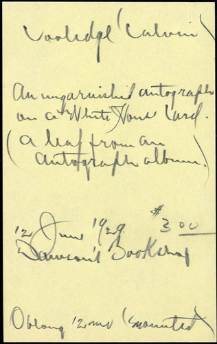 Perkins' notes on Calvin Coolidge signature