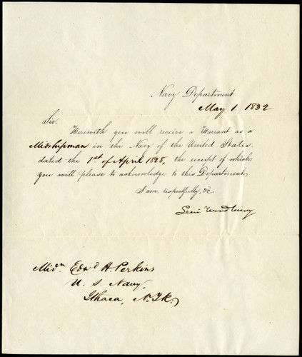 Levi Woodbury letter to Edward H. Perkins, 1832 May 1