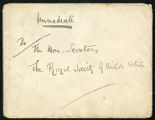 Envelope from Whistler's letter to the Honorary Secretary of the Royal Society of British Artists, 1889 March 30