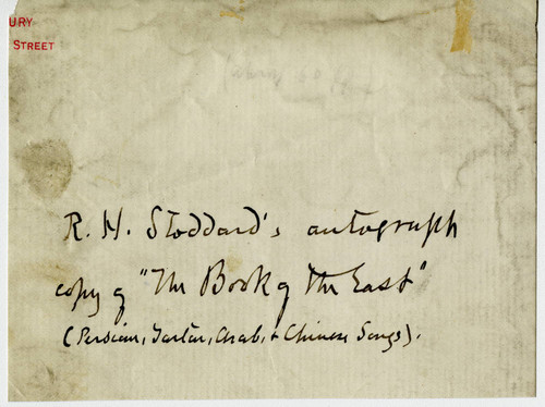 Perkins' note on autograph copy of The Book of the East