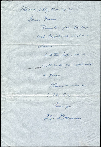 Bernard Berenson letter to Frances Castellan Berenson, 1957 November 29