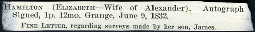 Seller's description of Hamilton's letter dated 1832 June 9