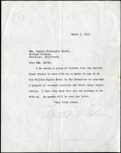 Frances Perkins letter to Isabel Fothergill Smith, 1935 March 5