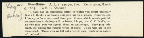 Seller's description of 1883 March 9 Andrew Lang letter