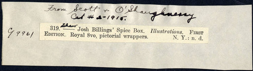 Seller's description of Billings' Spice Box