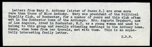 Seller's description of Mary S. Anthony letters