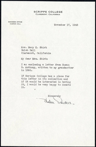 Thelma Sanders letter to Mary Shirk, 1943 September 17