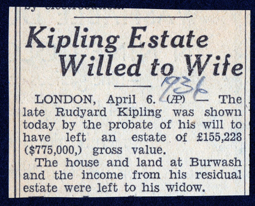 Kipling estate willed to wife