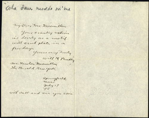 Will H. Bradley letter to Newton Macmillan, 1895 July 13