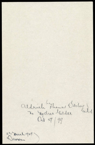 Perkins' notes on Aldrich's letter to Gilder dated 1899 October 27