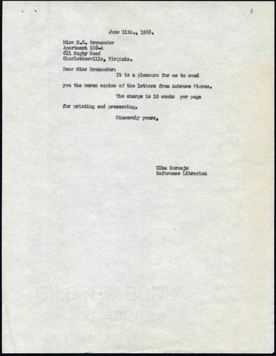 Elba Cornejo letter to M.E. Grenander, 1968 June 11