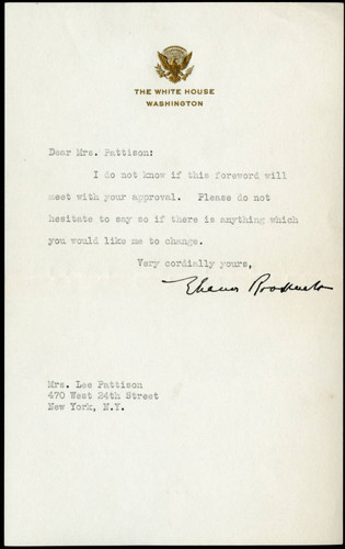 Eleanor Roosevelt letter to Mrs. Lee Pattinson