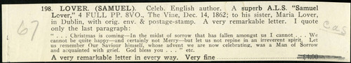 Seller's description of Lover's letter to Lover dated 1862 December 14