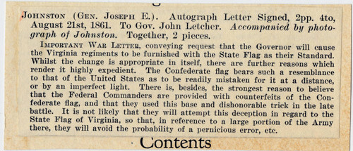 Seller's description of Joseph E. Johnston letter