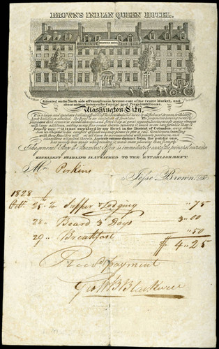 Browns Indian Queen Hotel receipt