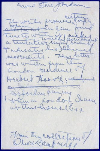 Perkins' note on David Starr Jordan letter dated 1913 July 16