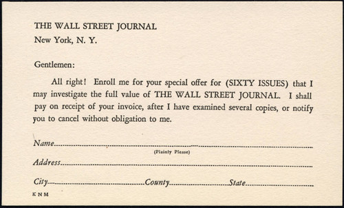 Wall Street Journal subscription card