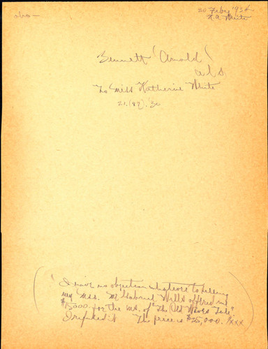 File folder half with Perkins' notes on Bennett's letter to White dated 1934 February 20