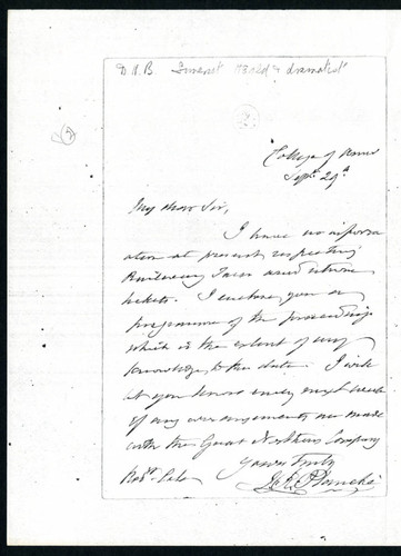 James Robinson Planché letter to [unknown], September 29