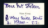 Ellen Terry calling card with note to Bram Stoker