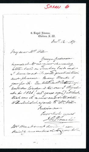 James Robinson Planché letter to Mrs. Hicks, 1871 December 12