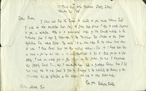 William Winter letter to Bram Stoker, 1906 February 28