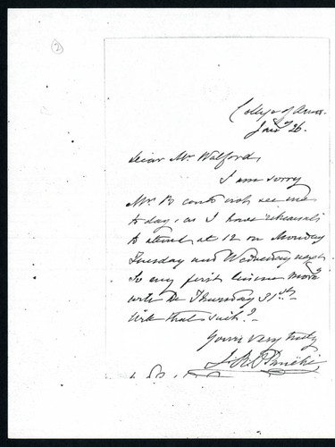 James Robinson Planché letter to Mr. [Edward] Walford, January 26