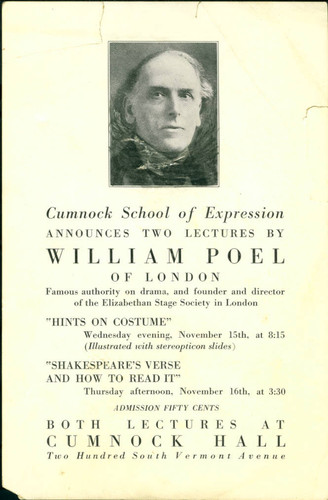 Flier announcing two lectures by William Poel, 1916 November