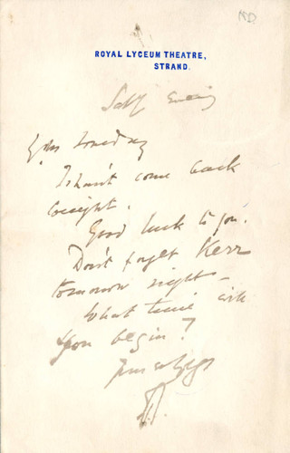 Henry Irving letter to H.J. Loveday