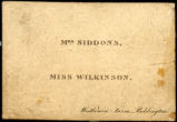 Calling card of Sarah Siddons, 1809 September 12