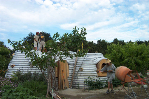 Cement mixer in front of Earth Dome