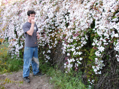 Student near flowers