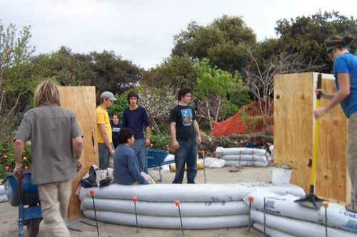 View of seven students at construction site