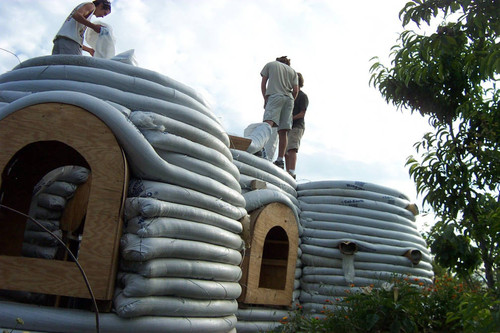 Low-angle view of students on Earth Dome