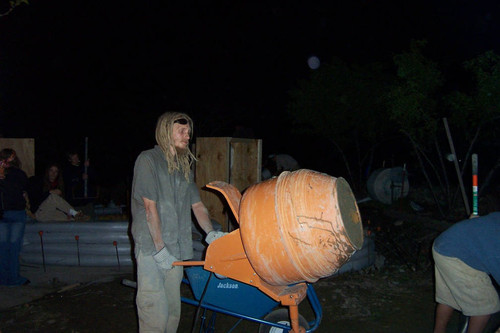 Cement mixer at night