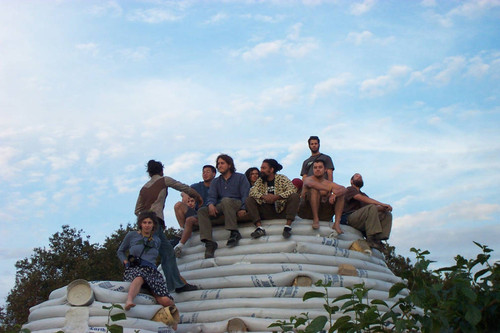 Students sitting on Earth Dome