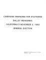 Campaign Financing for Statewide Ballot Measures: California's November 3, 1992 General Election