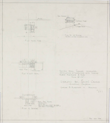 Revised detail showing incinerator installation in connection with reading room fireplace and flue