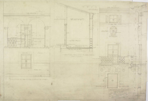 Elevations and sections, loggia and north wall in court, sheet 14