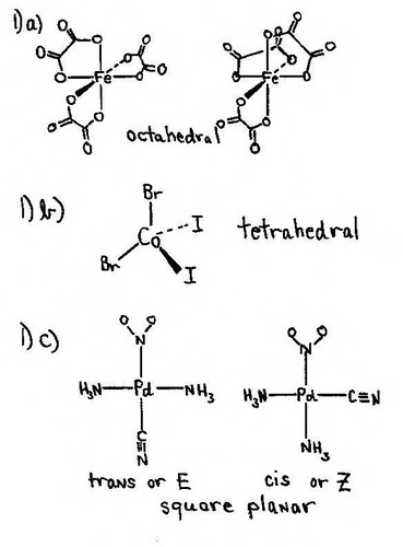 Chemistry 1b, spring, 1997, solutions to the third midterm examination, structures of the isomers