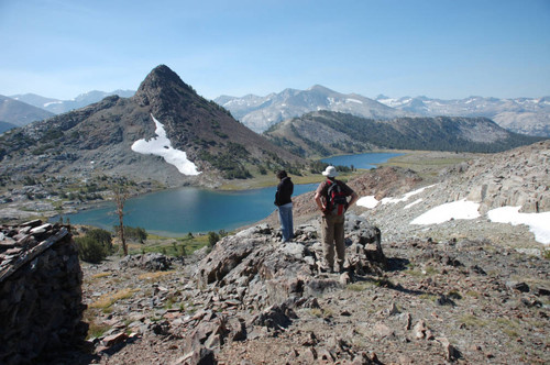 View south showing the two lakes and Gaylor Peak