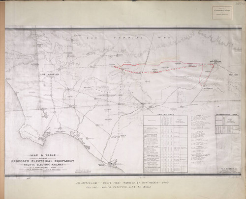 Wheeler scrapbook 2, page 309-1, Pacific Electric Railway map and table