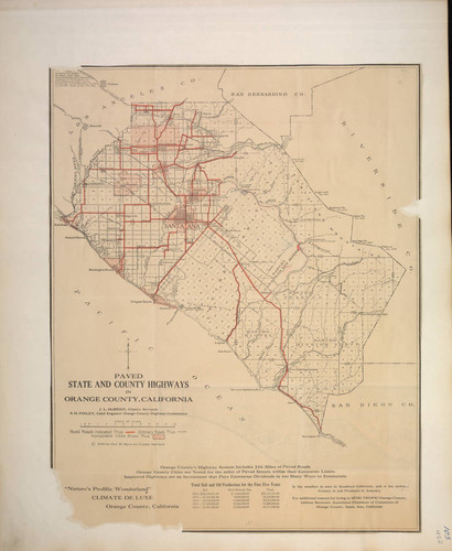 Wheeler scrapbook 3, page 422, Paved state and county highways in Orange County, California