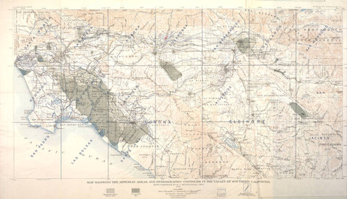 Wheeler scrapbook 3, page 408, Map showing the artesian areas and hydrographic contours in the valley of Southern California