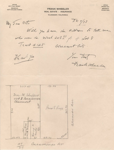 Wheeler scrapbook 3, page 378, loose materials, Frank Wheeler letter to Sean Otto, 1938 December 7