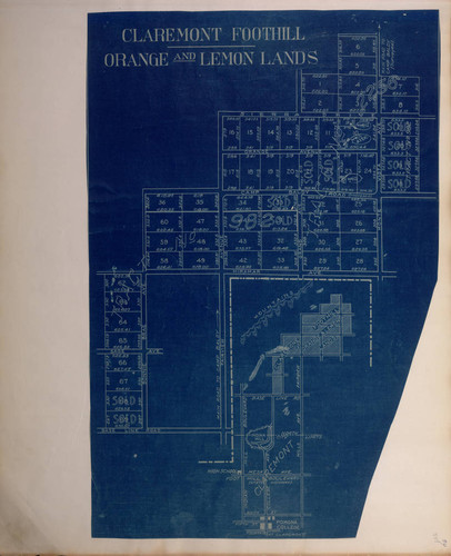 Wheeler scrapbook 3, page 381, Claremont Foothill orange and lemon lands map