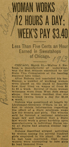 Woman works 12 hours a day; week's pay $3.40